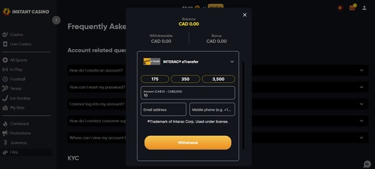 interac casino withdrawal